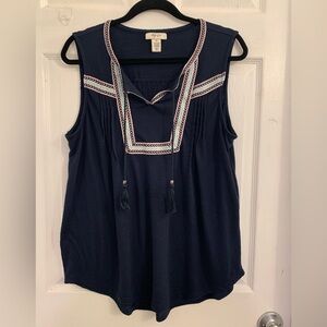 Style & Co. Women’s Navy Sleeveless Embroidered Tie-Front Tank. Size XL $8